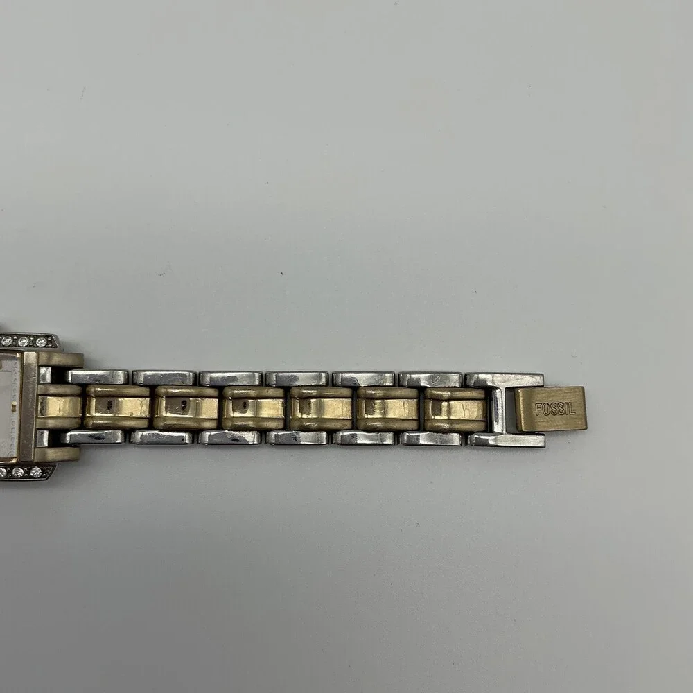 Fossil ES-2123 Womens Watch 20mm Silver Two Tone Crystal New Battery 5.75
